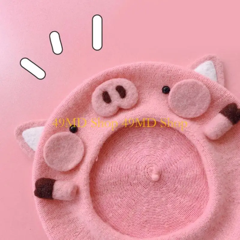 

49MD Прекрасный розовый берет с изображением поросенка, шляпа художника, элегантная шапка-бини, универсальная для повседневного