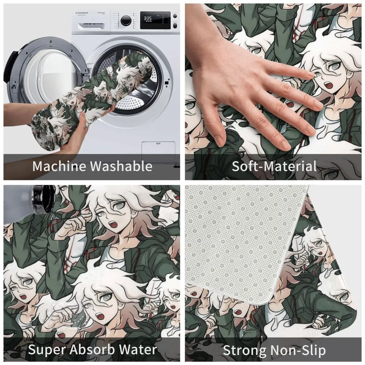 Danganronpa-Felpudo de voz nagito Komaeda, alfombrilla antideslizante para baño, inodoro, balcón, salón, duradero, lavable