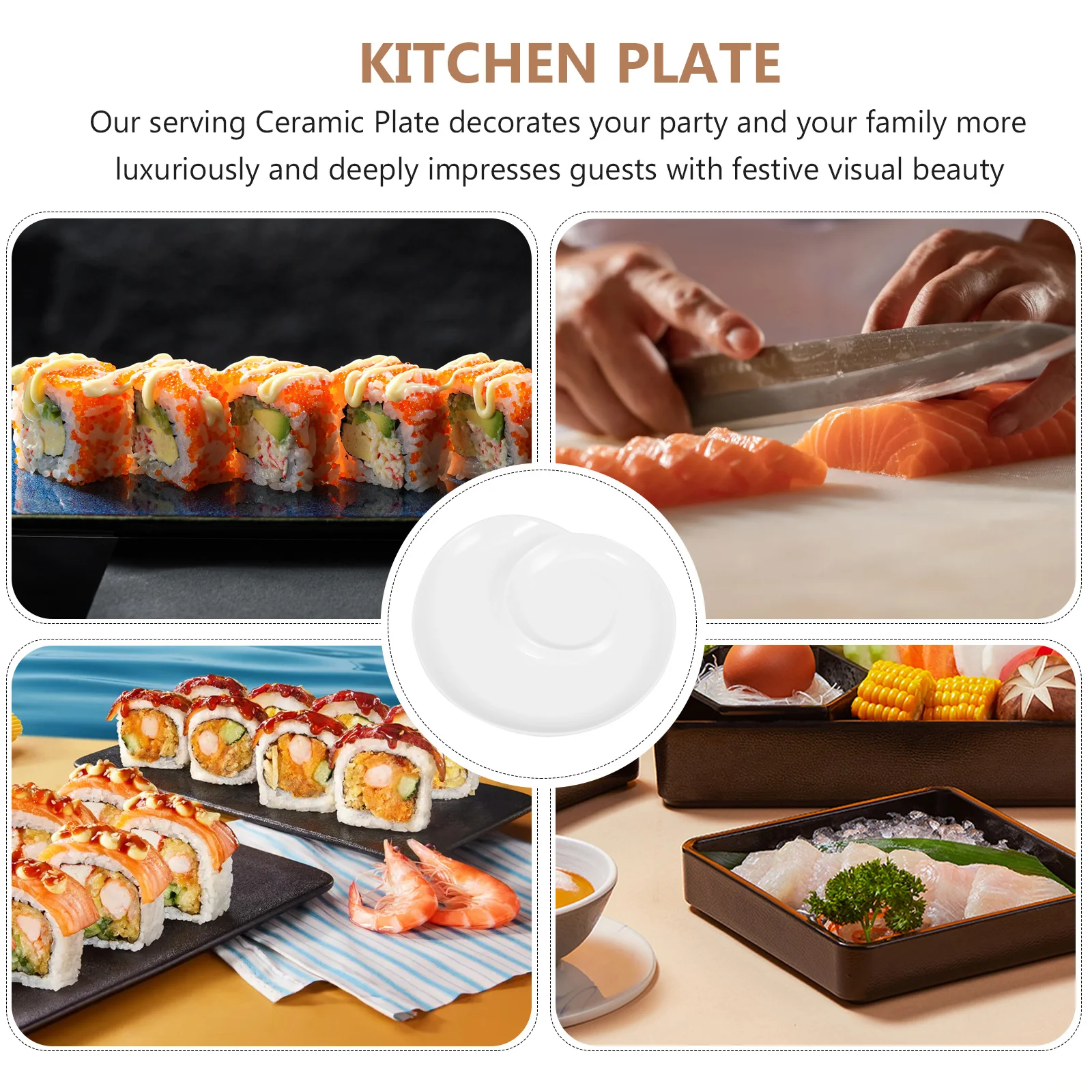 

Divided Dumpling Plate Ceramic Tray for Serving Breakfast Dinner Snacks Sauce Holder Salad Fruit Dessert Tray Dumpling Plate