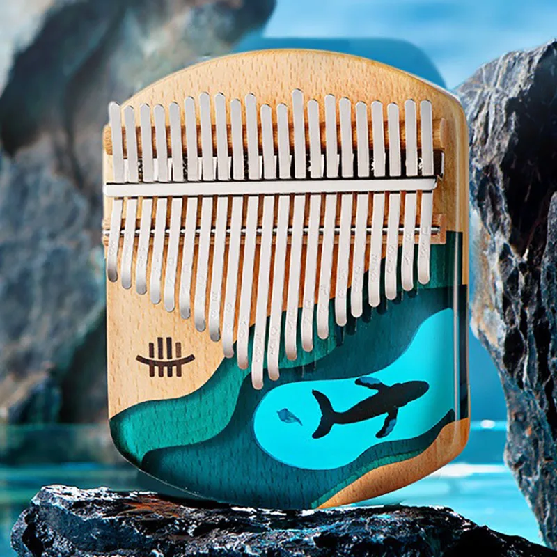 17 Keys Note Kalimba Chromatic Whale Kalimbas Wood Silicone Thumb Piano Small Portable Professional Musical Keyboard Accessories