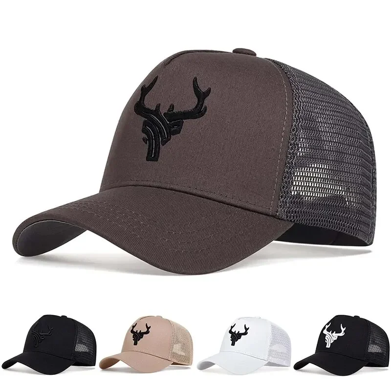Unisex Tiergeweih Stickerei Baseball Netzkappen Frühling und Sommer Outdoor verstellbare Freizeithüte Sonnenschutzhut