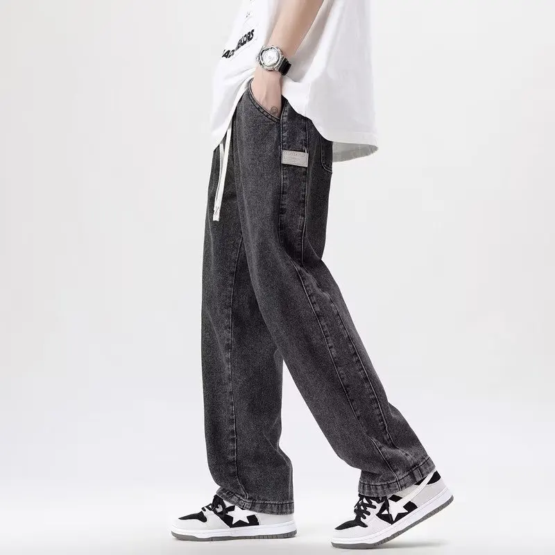 Celana Jeans longgar Vintage pria, celana Denim kaki lebar, pakaian jalanan kasual pria, celana lurus longgar, musim semi, musim gugur