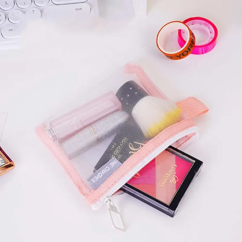 Change Storage Bag Clear Mesh Bag Coin Bags Pencil Bag Mini Coin Purse Lipstick Cosmetic Bag Small Item Bag Fresh Color Card Bag