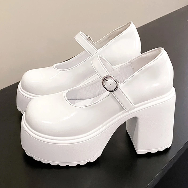 White shoes Heels Lolita shoes platform heels Women Mary Jane Shoes Vintage Girls High Heel Japanese Style College Student Shoes