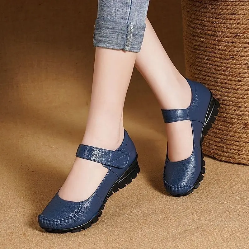 New Arrival Autumn Women Shoes Flats Mary Jane Leather Moccasins Ballet Shoes Casual Black Loafers Ladies Shoes