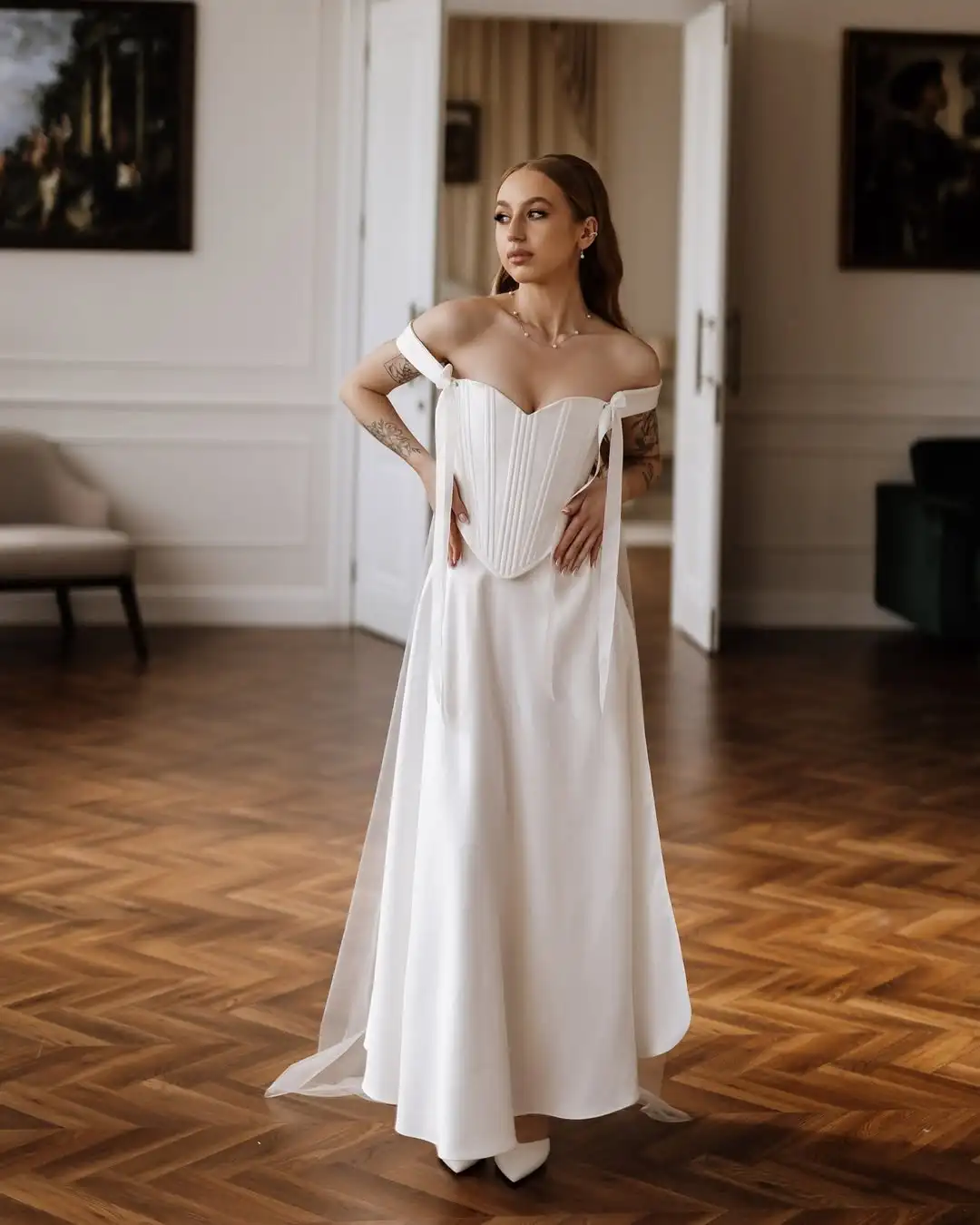 MD Elegant Spaghetti Strap Wedding Dresses Side High Slit Long Sleeve Bridal Gown Ankle-Length Vestidos De Novia Customized 2025