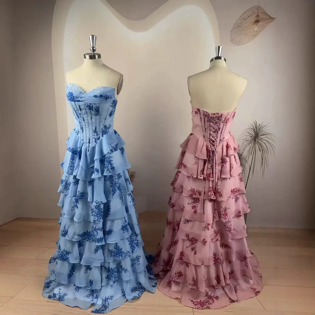 

Новые элегантные вечерние платья 2026 года без бретелек с цветочными аппликациями, многоярусные, в стиле принцесса, для выпускного вечера, больших размеров, Vestido De Novia