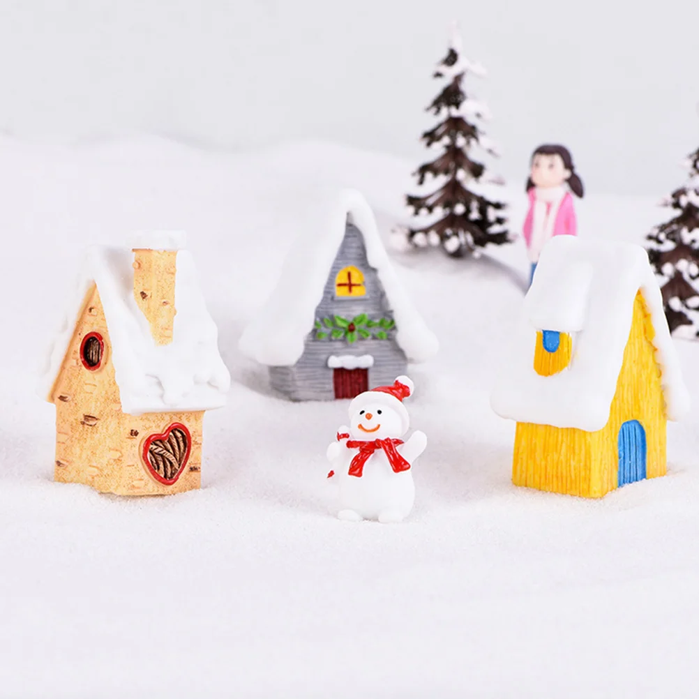 

4Pcs Elegant Christmas Snow House Resin Ornament DIY Miniature Home Decor Gift Idea Small Snow House Resin Ornament