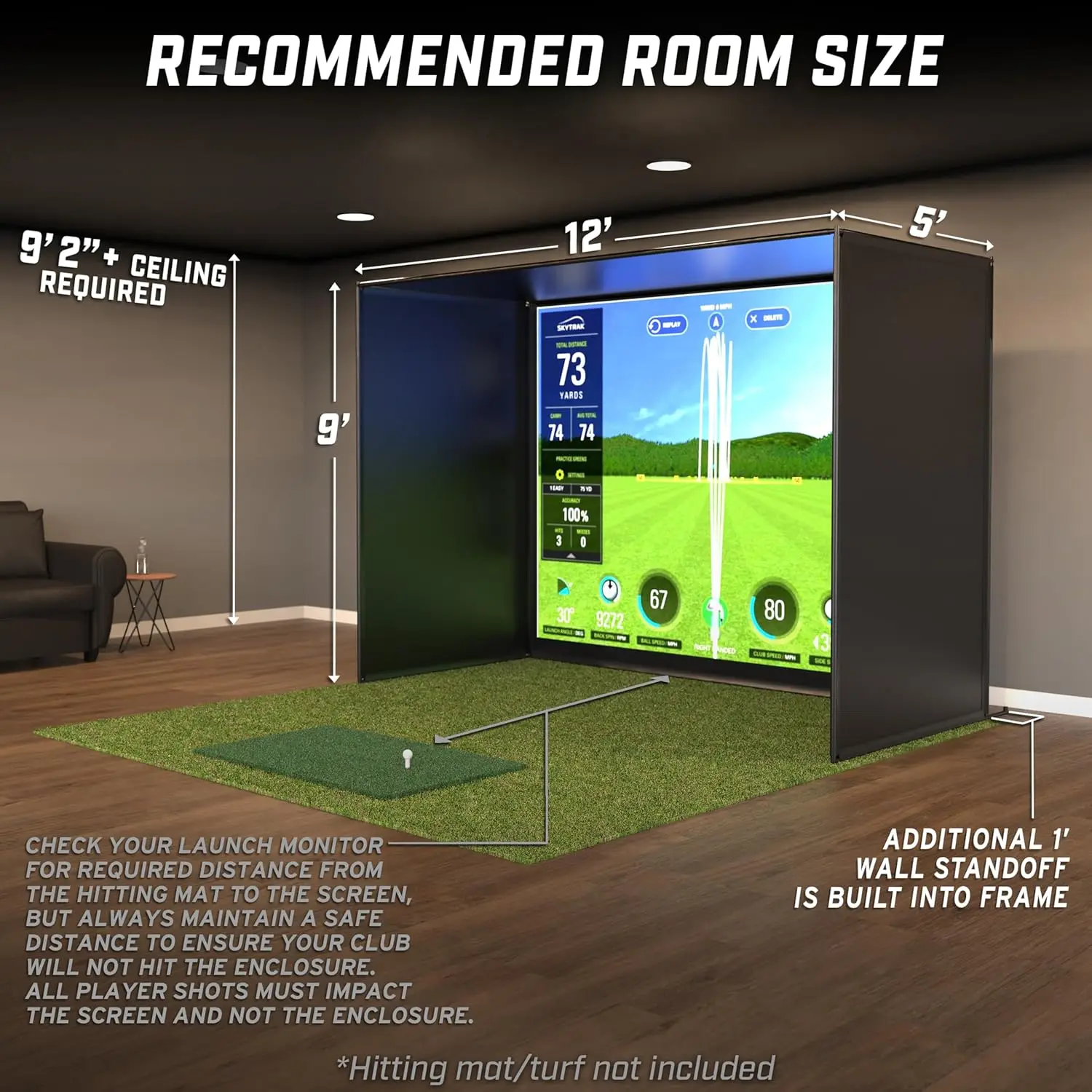 Golf emulator shell net cover frame high definition impact screen kit for hitting pads