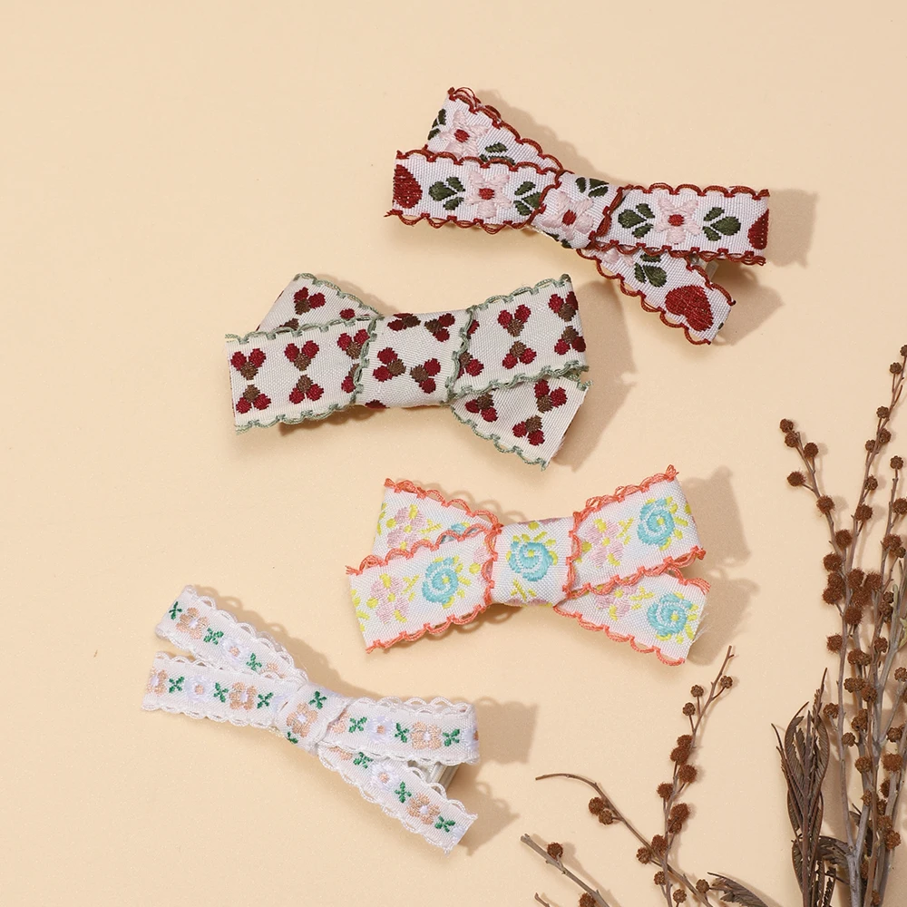 Lace Trimming Hair Clips for Newborn Baby Girl Hair Accessories Hair Pin Hair Bows Girl Baby Accesories Embroider Floral Clips