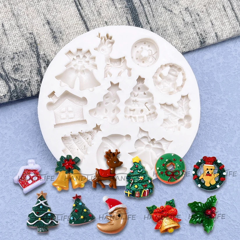 Christmas Ornaments Tree Reindeer Jingle Bell Silicone Cake Baking Mold Sugarcraft Chocolate Cupcake Fondant Decorating Tools