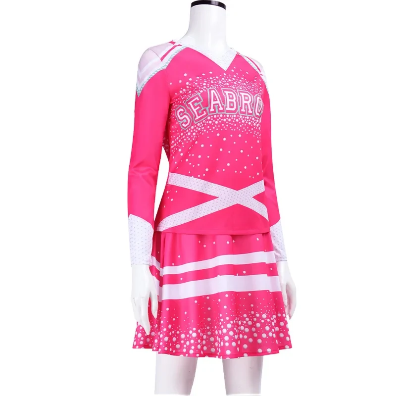 

A'2\c/Zombies 3 Addison Cheerleader Cosplay Costumes Women School Uniform Long Sleeve Pink Dress With Pom Poms Hallowe5,j'8.k/4\