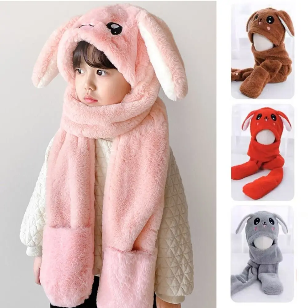 

Fashion 3 in1 Rabbit Ear Hat Scarf Cartoon Ear Protector Hat Scarf Gloves Set Thickened Soft Fleece Beanies Caps Kids Girls