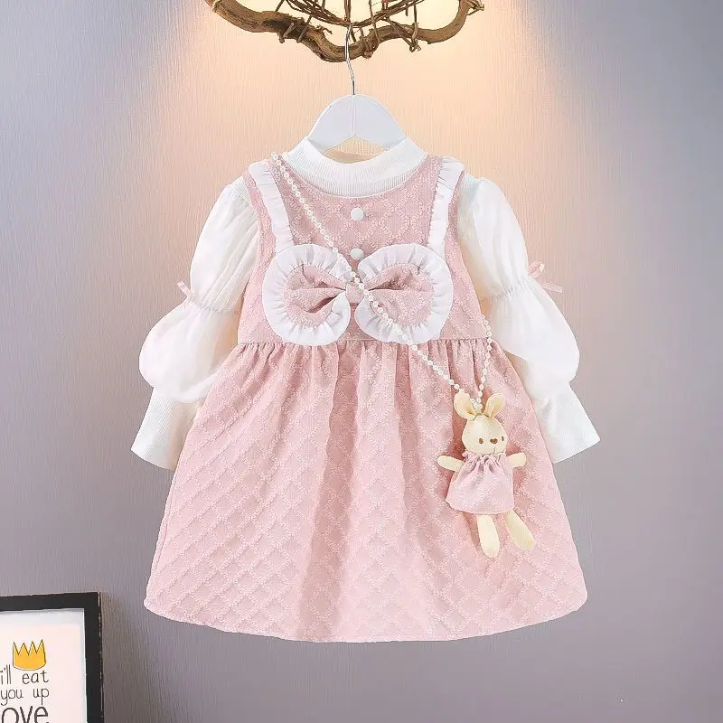 فستان أطفال للربيع والخريف فستان بناتي جديد بأكمام طويلة للأميرة على شكل أرنب صغير 80-150 سم