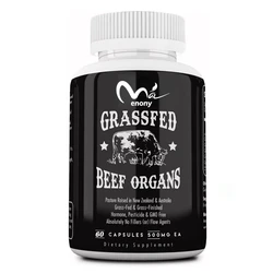 Grass fed beef organ supplement, containing liver, heart, kidney, pancreas, crispy, freeze-dried beef, non GMO, 60 capsules