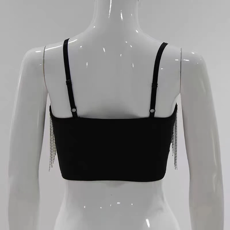 Design a diamond tassel tight tank top with a sexy navel and chest display. Wear a strapless top outside the night court