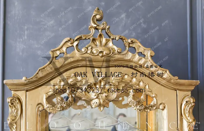 LX solid wood furniture antique old bookcase wine cabinet high-end engraved gold decorative cabinet