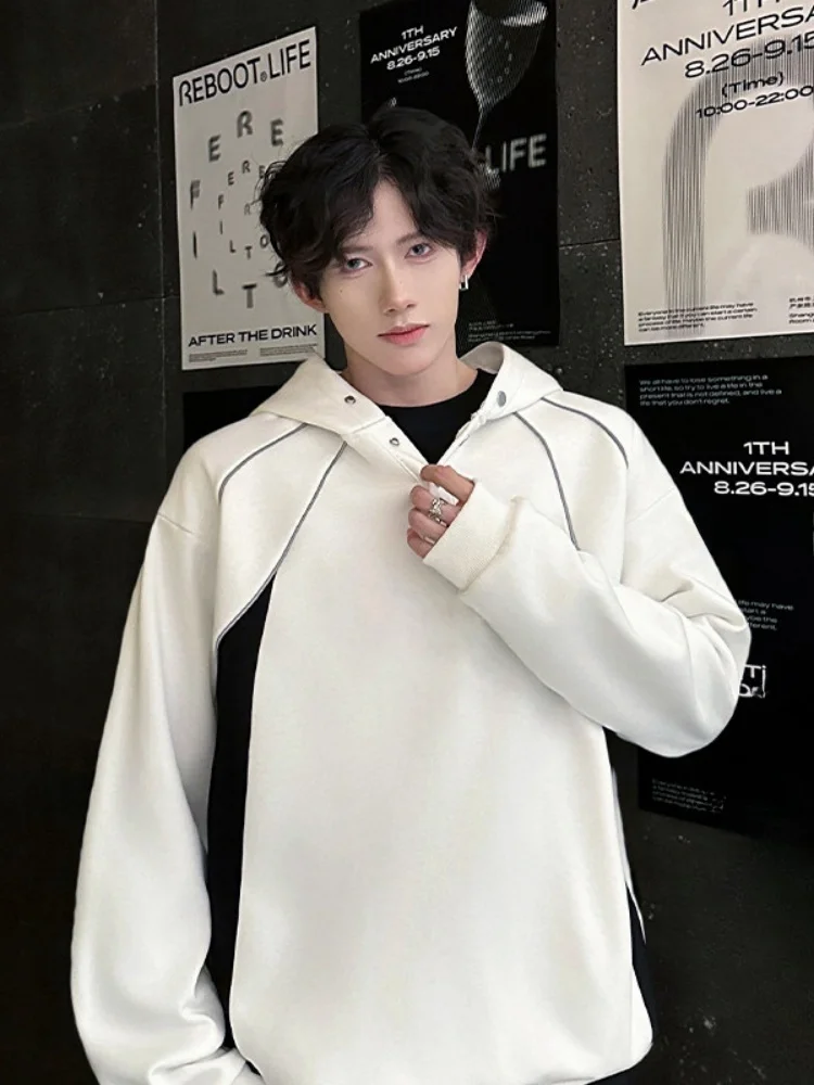

Thiened Fce Hoodie Men's Winter Casual Loose Fit Sweatirt Button Detail No Ironing Required Long Sve Pure Color
