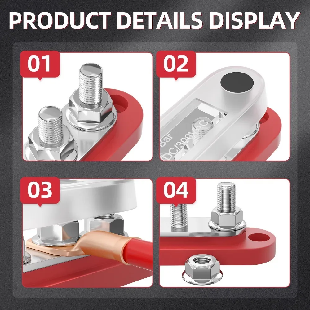 T8M10 Power Distribution Block with Cover 8xM10 Terminal Block 600A for Auto