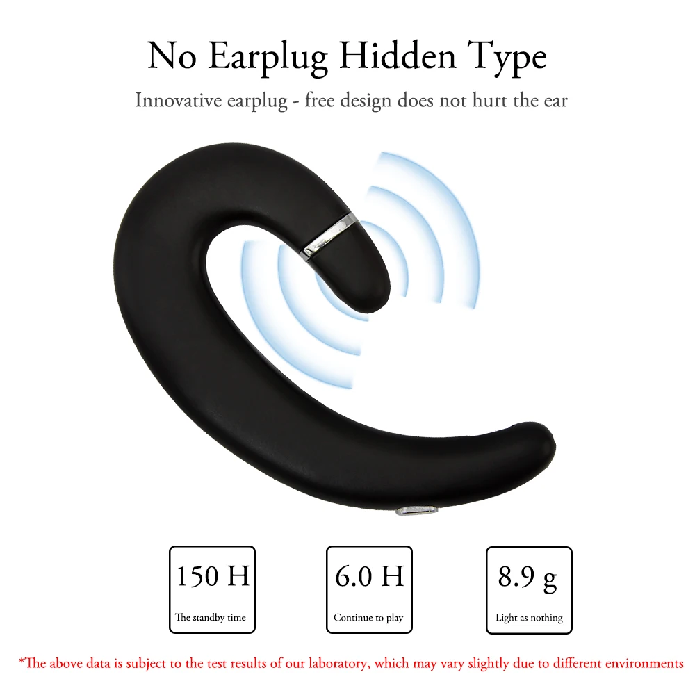 Ear-Hook Bluetooth Headphone Wireless Single Ear Bone Conduction Headset with Mic Ultra-Light Painless Earpiece for Cell Phone