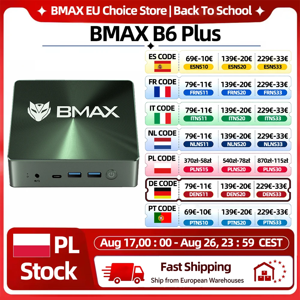 BMAX B6 Plus Mini-PC Intel i3-1000NG4 Windows 11 Betriebssystem 12GB RAM 512GB SSD WIFI 5 USB 3.0 USB * 3 HDMI * 2 Bluetooth Type-C Mini-PC