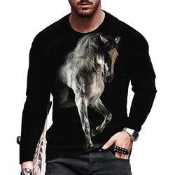 Animal Horse 3d Printing Men's Long Sleeve T-Shirt Fashion Street Trend O Collar Loose Comfortable Clothing Casual Quality Top