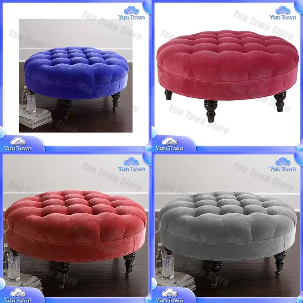 for American round sofa footstool for single seat round fabric sofa stool for shoe changing round foot pedal living room
