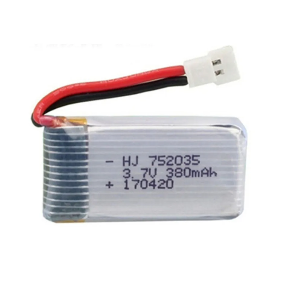 Batteria Lipo per Hubsan X4 H107 H107L H107D JD385 JD388 RC elicottero Drone batteria 752035 3.7v 380mAh batteria da 1 pz a 5 pz