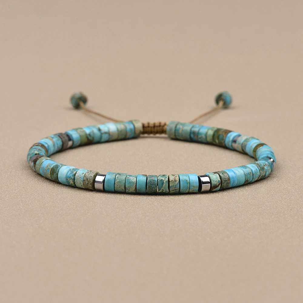 

Natural Stone Bead Handmade Bracelet Impression Jasper and Hematite Wheel Beads Adjustable Bracelet For Women Gift
