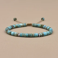 Natural Stone Bead Handmade Bracelet Impression Jasper and Hematite Wheel Beads Adjustable Bracelet For Women Gift