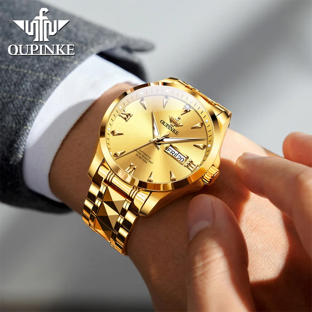 OUPINKE 3306 Men Mechanical Watch Original Genuine Luxury Watch Gold Tungsten Steel True Diamond Watch Brand Automatic Men Watch