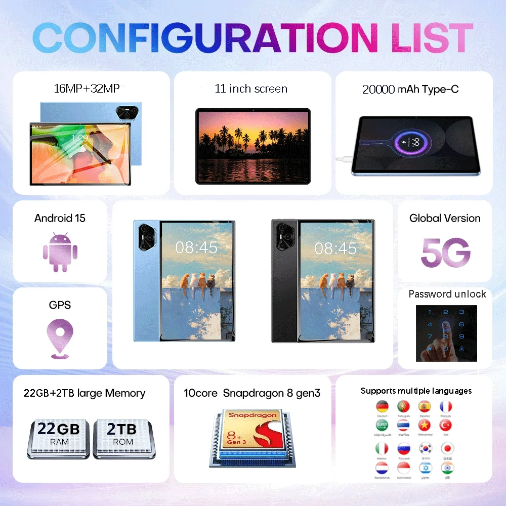 2025 versão global hauwei pad p80 pro tablet pc 11 polegadas hd snapdragon 8gen3 android 15 22gb + 2tb 5g duplo sim wifi gps tab pc
