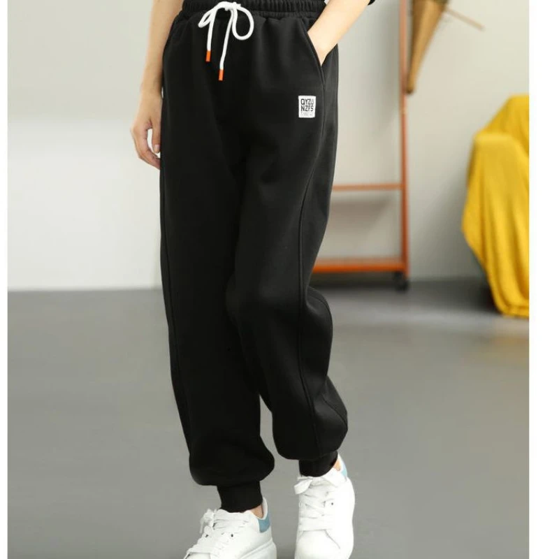 Street Casual Elastic Waist Thick Harem Pants Autumn New Solid All-match Simplicity Sports Pants Vintage Fashion Women Clothing