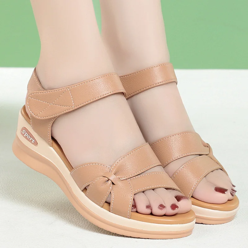 Summer Soft Leather Open Toe Women Sandals Trendy Buckle Flat Sole Outdoor Versatile Fairy Style Casual Beach Sandals