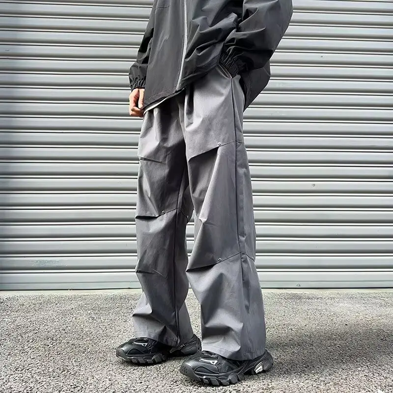 

Сплошной цвет бойфренда, широкие эластичные брюки с высокой талией и карманами, повседневные брюки-карго, мужская одежда, прямые весенне-осенние брюки