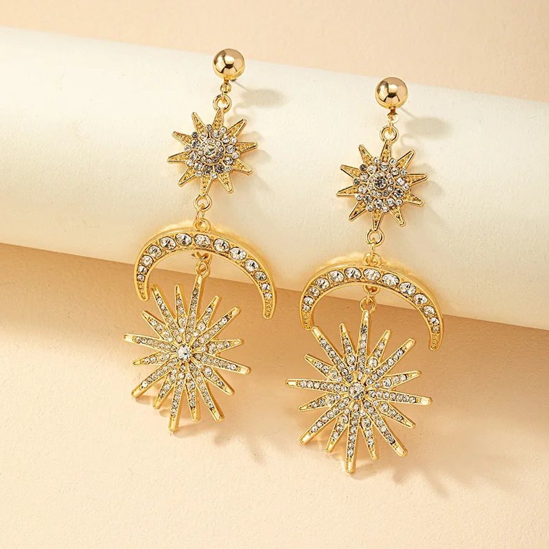 Exaggerated Hexagram Earrings For Moon Metal Geometric Ear Accessories Holiday Party Gift Fashion Jewelry BE073