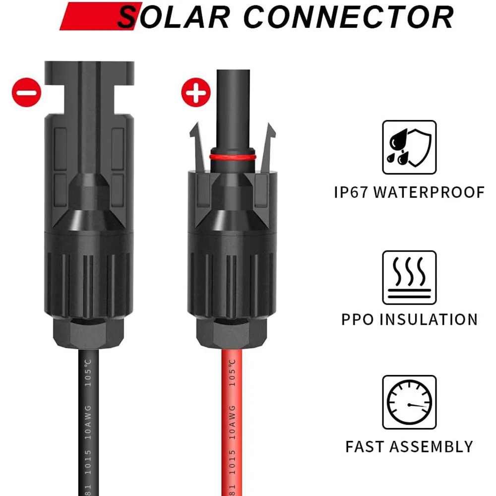 Solar Panel Connector Cable, 10AWG SAE Connector to Male & Female Solar Connectors Adapter PV Extension Cable Wire for RV Solar