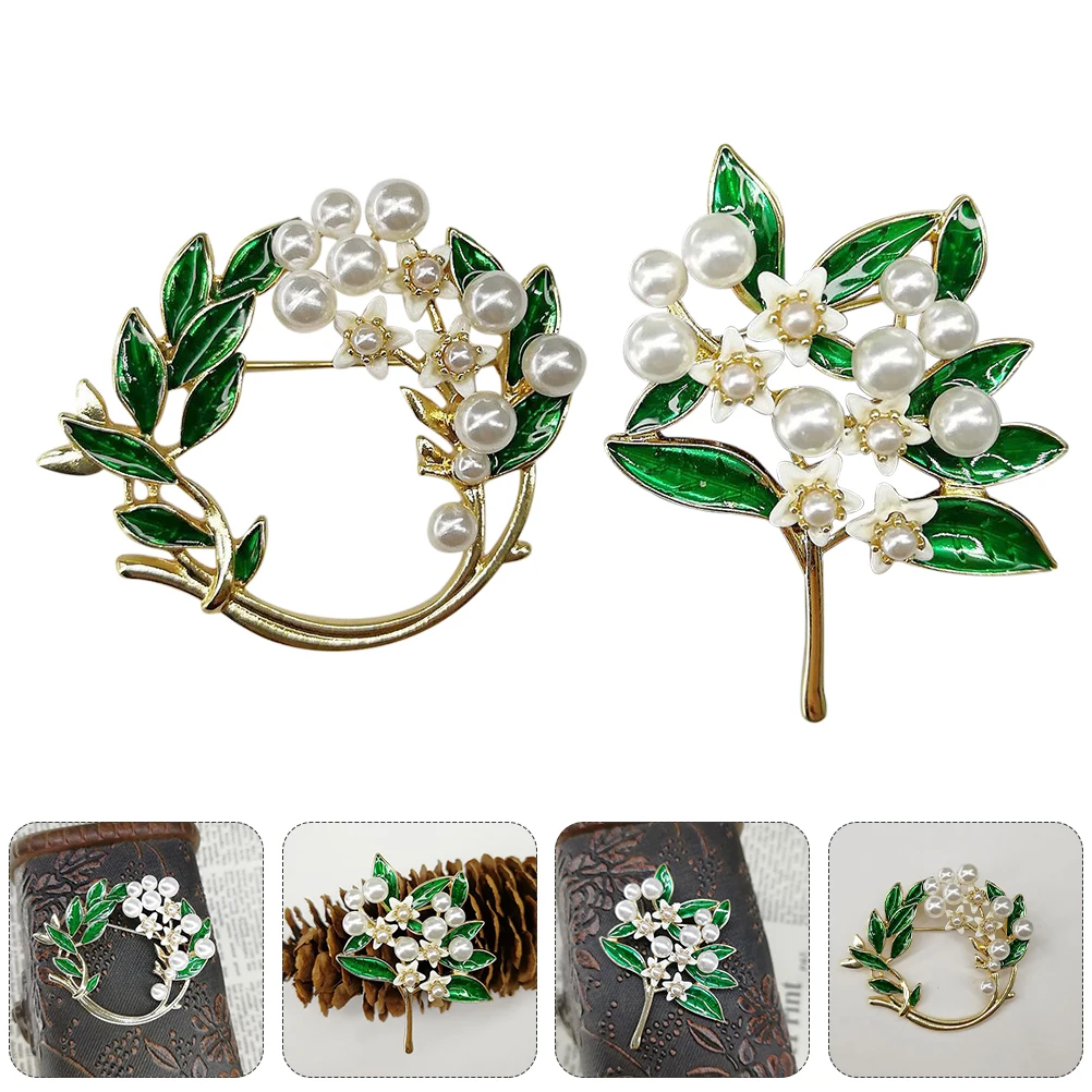 

2pcs Pearl Bouquet Corsages Zinc Alloy Brooches Garland Shape Clothes Accessories Wreath Lady Corsage Compact Design For Hats