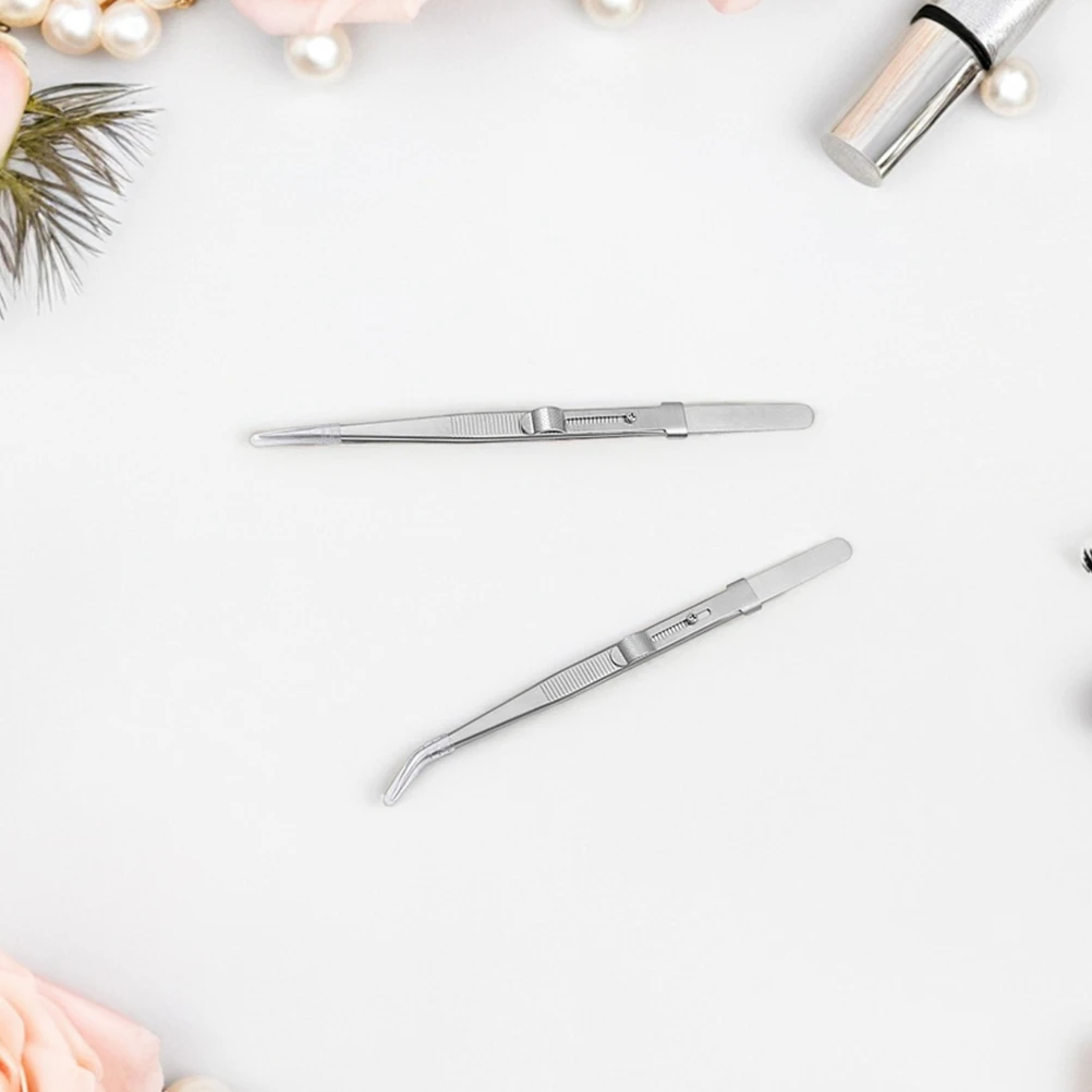 

2pcs 165mm Stainless Steel Tweezers Straight Curved Tips for Jewelry Crafting Antislip Grip Extended Length Precision Tool