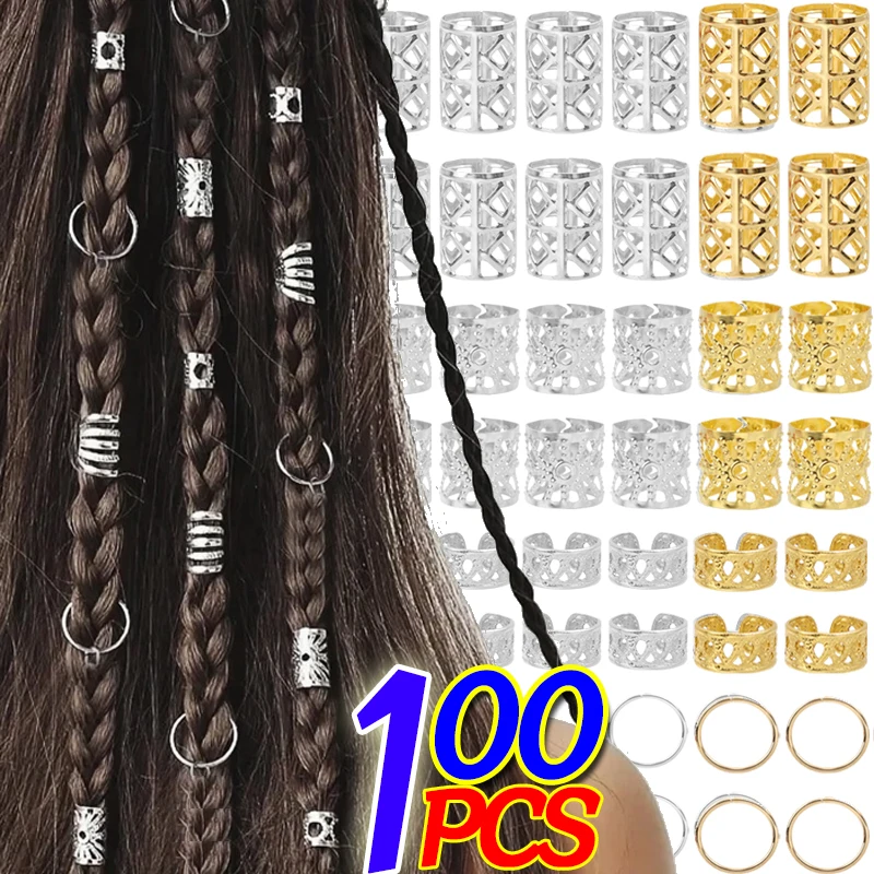 100pcs Dreadlock Hair Rings Hair Jewelry Cuffs Clip Hair Braids Dirty Braids Bead Hippie Hairpin Accessories Headwear for Women