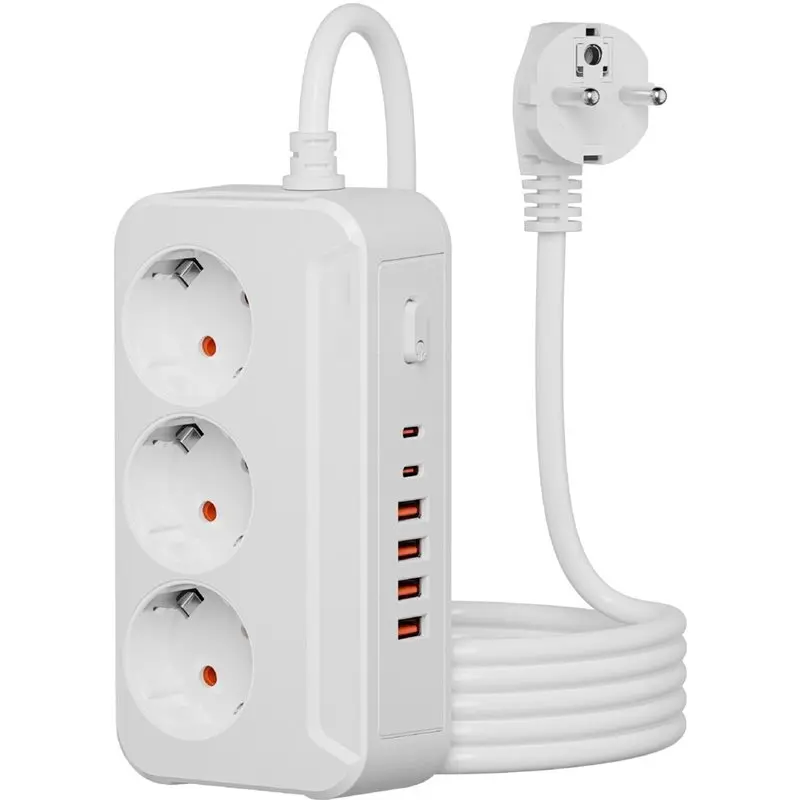 

ABUI-1.8M EU Plug AC Outlets Multitap Socket Extension Cord Electrical Power Strip With USB Type C Fast Charge Network Filter