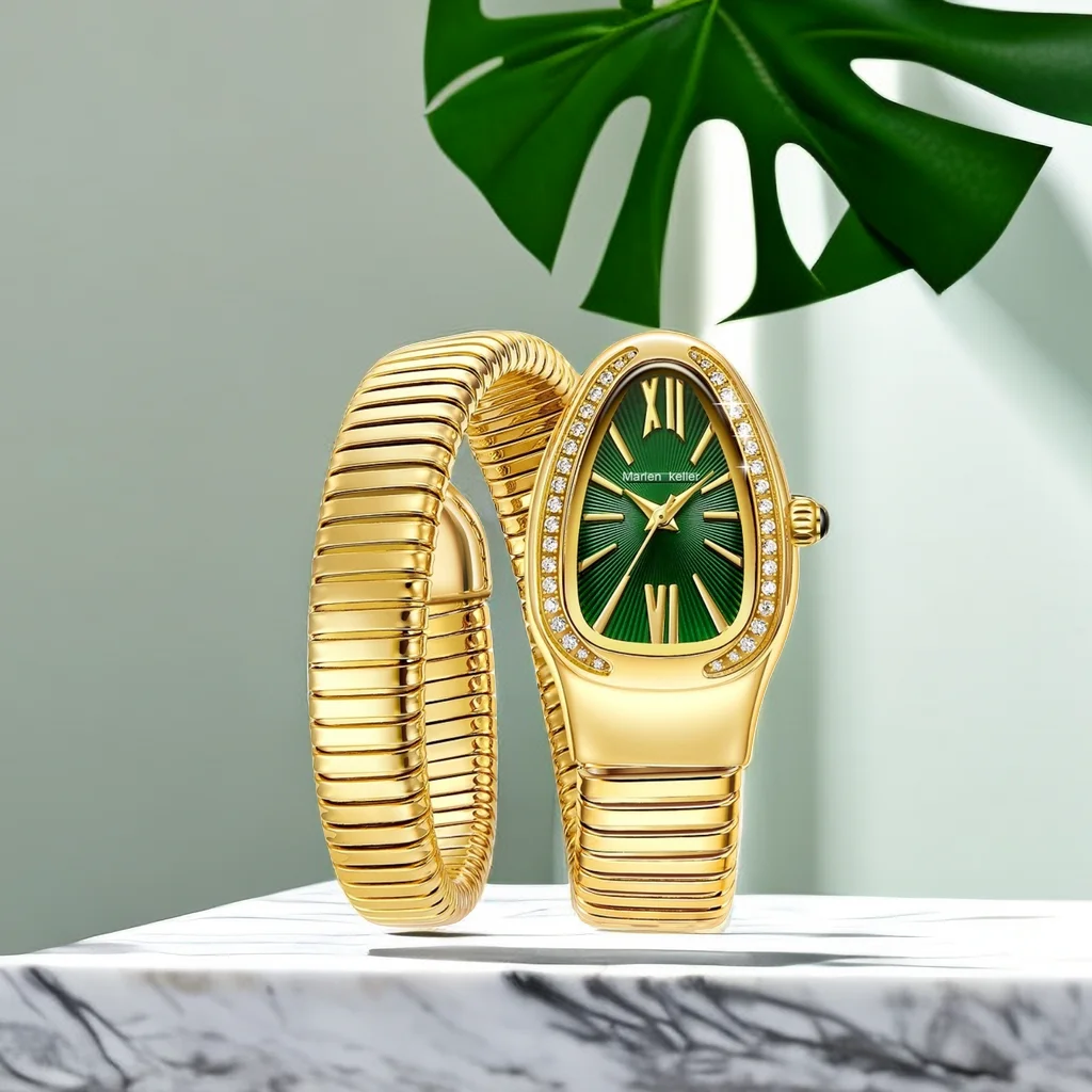 Orologio al quarzo di lusso Marlen kia con orologio da polso popolare a forma di serpente con strass per la moda femminile