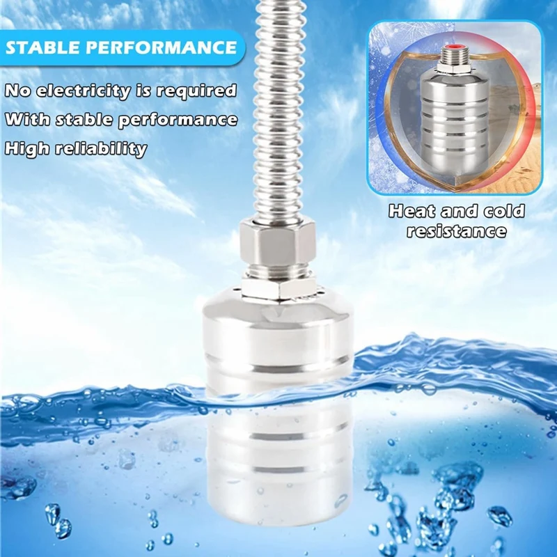 2PCS Fully Automatic Water Level Control Float Valve, Stainless Steel Mini Floating Ball Valve -1/2In side Water Intake-A55K