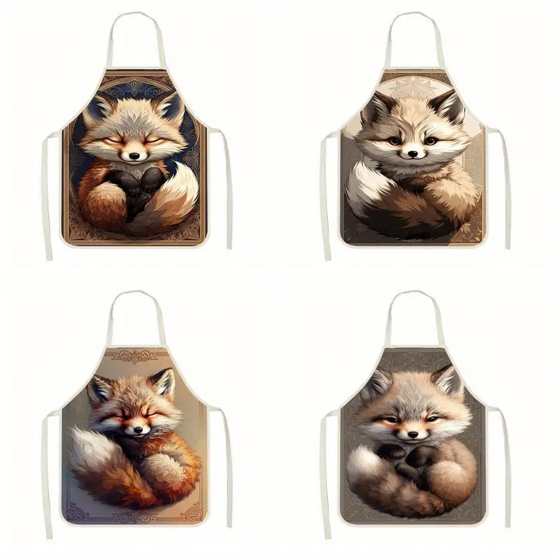 

Симпатичные фартуки с рисунком лисы, льняные фартуки, подходящие для приготовления пищи на кухне, общения родителей и детей, рисования и других мероприятий.