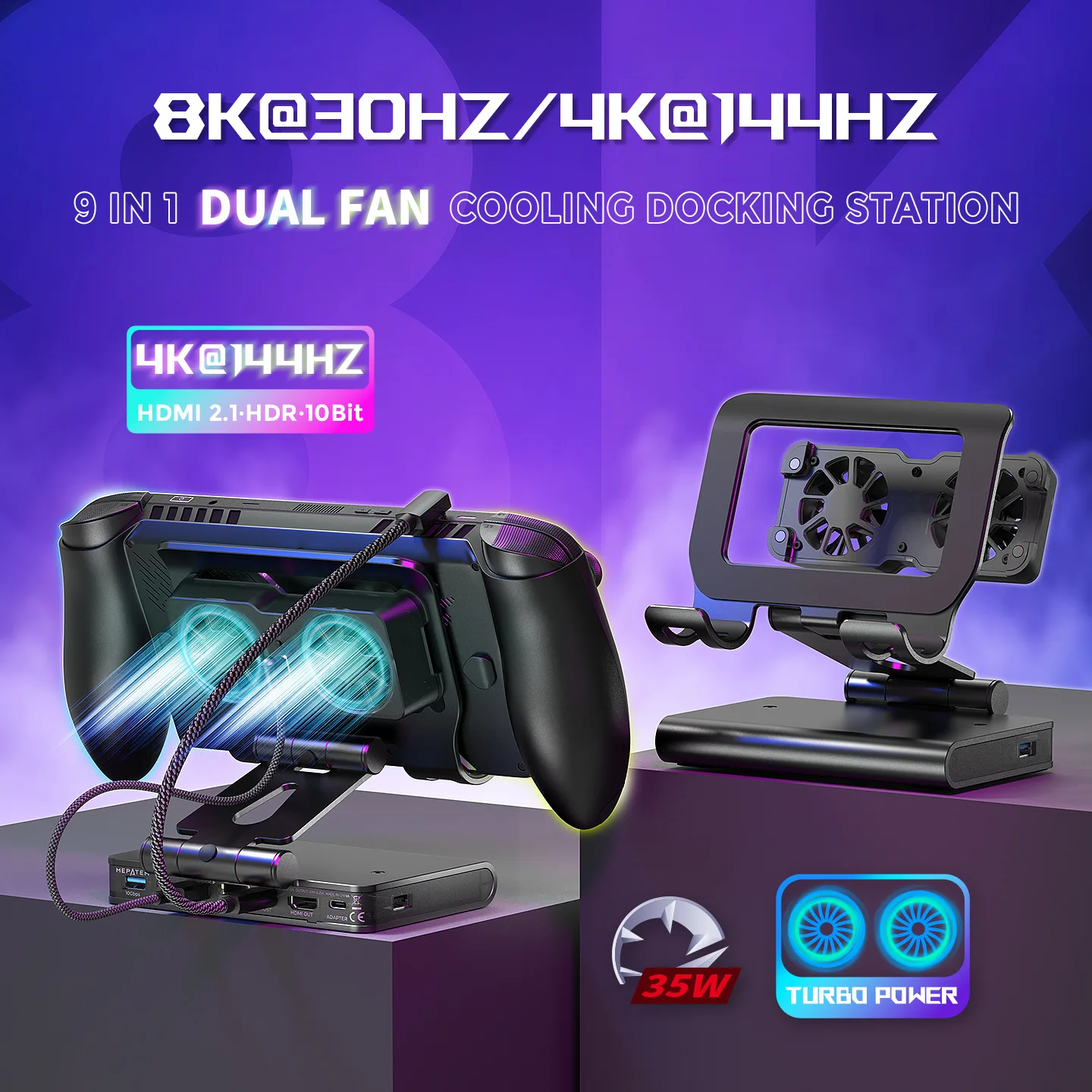 9‑in‑1 Magnetic Docking Station for Nintendo Switch 2, Switch 2 Dock with Dual Cooling Fan, HDMI 2.1 Support 8K@30Hz / 4K@144Hz