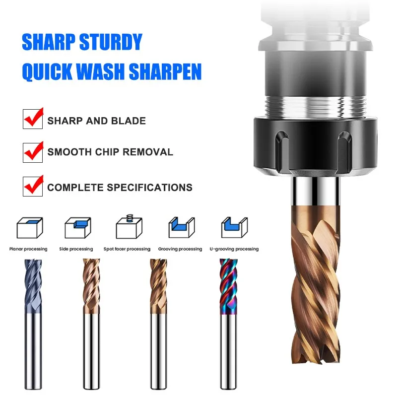 Azzkor 4-flöte hrc50/55/65/70 Wolfram stahl karbid Nano beschichtung Flat Schaft fräser cnc mechanische Bearbeitung Fräs werkzeuge – Detail 3