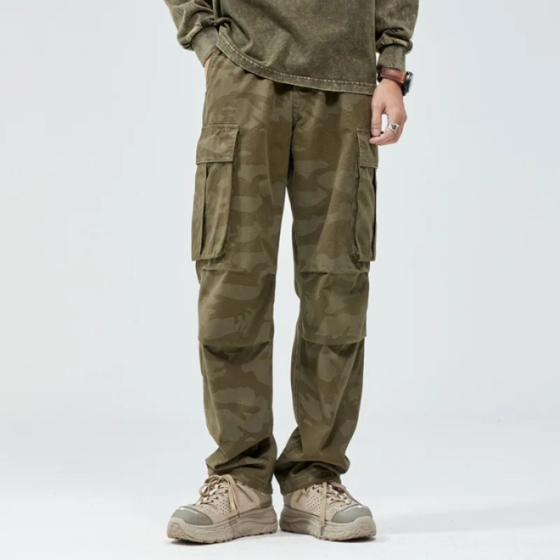 Macacão masculino camuflado, calça casual retrô solta, na moda reta, rua alta, estilo coreano, entrada multi-bolso, nova, 2022