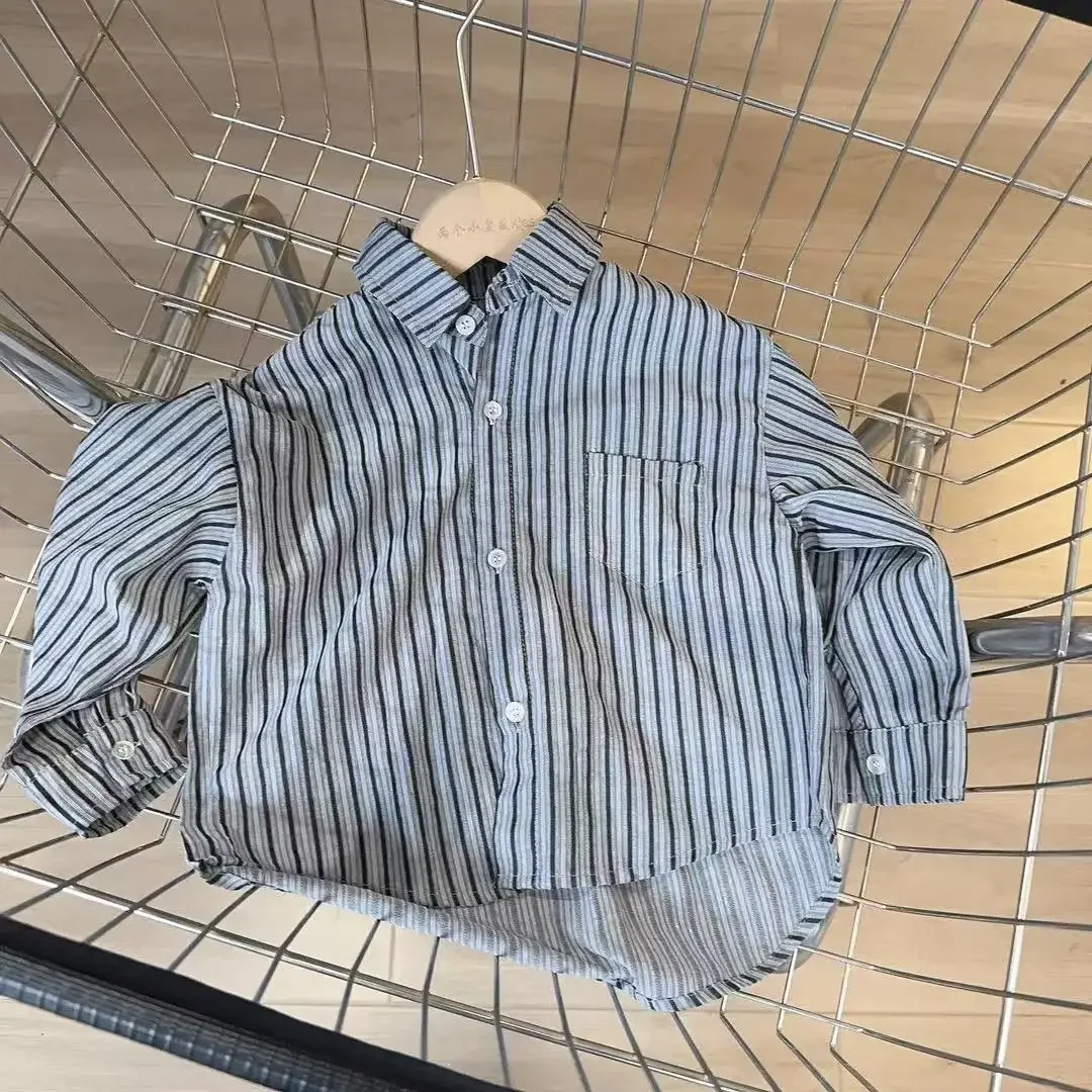 

Рубашки с длинными рукавами для мальчиков, полосатая рубашка для маленьких мальчиков, детские топы, футболки, весенняя детская повседневная тонкая блузка