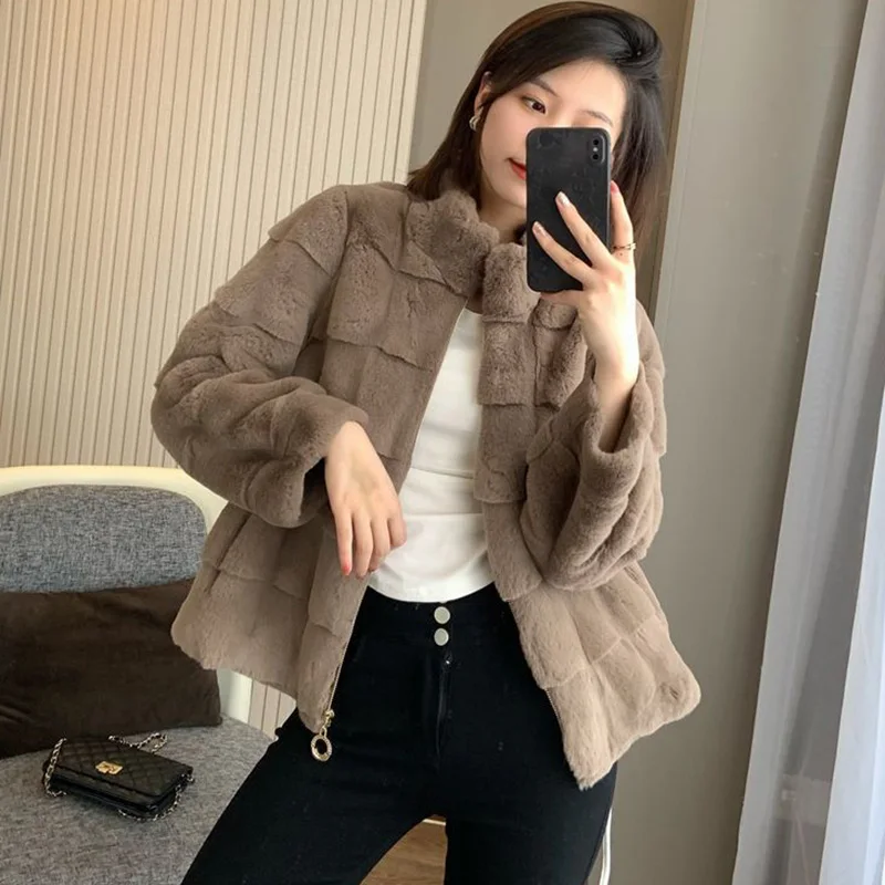 Rimocy Autumn Winter New Stand Collar Faux Fur Jeacket Women 2024 Fsahion Long Sleeve Plush Coat Woman Zipper Warm Coats Ladies