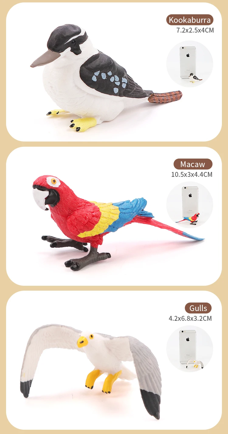 Miniatur-Klassiker-Vogel-Tier-Actionfiguren-Set – Flamingos, Papagei, Meer, Mew, Pfau, Eule, Strauß, pädagogisches Spielzeugmodell für Kinder – Detail 14